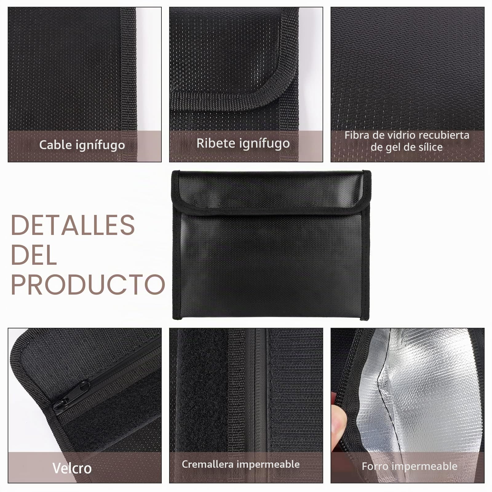 Bolsa ignífuga para documentos A5, de fibra de vidrio, resistente al fuego, con revestimiento de silicona, para facturas, contratos, pasaporte y otros objetos de valor (23 x 18 cm)