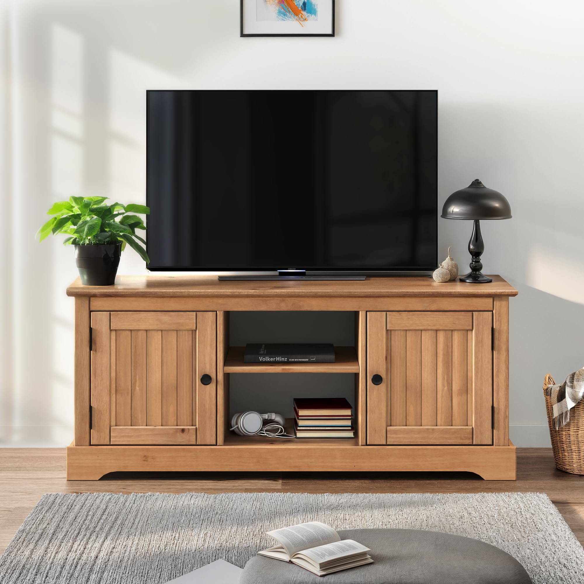 Mercers Furniture Country Antique Solid Wood Pine TV Unit Stand 2 Door Media FlatScreen Television Wooden Entertainment Living Room Lounge Bedroom Storage 52cm High 115cm Wide 40cm Deep