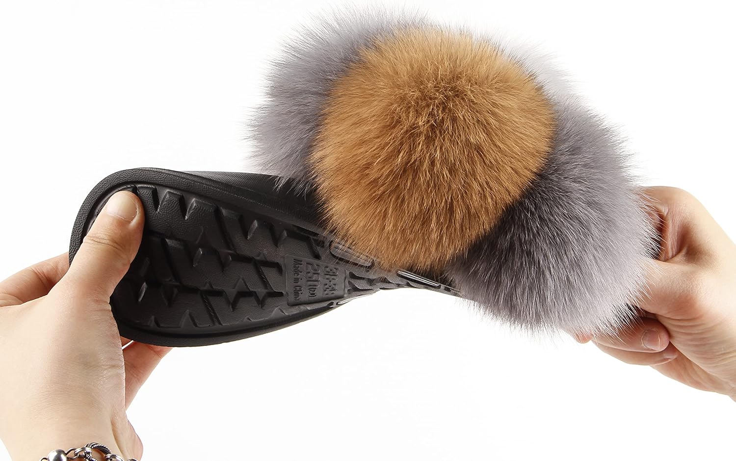 Women's Real Fox Fur Slides, Open-Toe Sandals, Indoor and Outdoor Non-Slip Slippers, Soft Pompom - Image 6