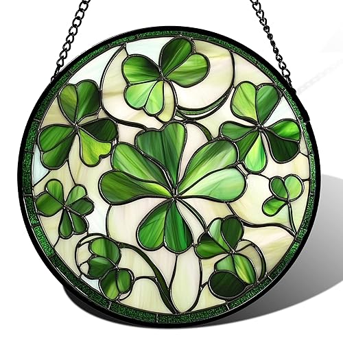 Stained Glass Window Hanging - Ireland Green Lucky Clover Suncatcher
