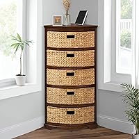 Vista 74 de Hampton Meadows - Armario de almacenamiento de mesa esquinera de 3 niveles en X con 3 cestas de mimbre, nogal