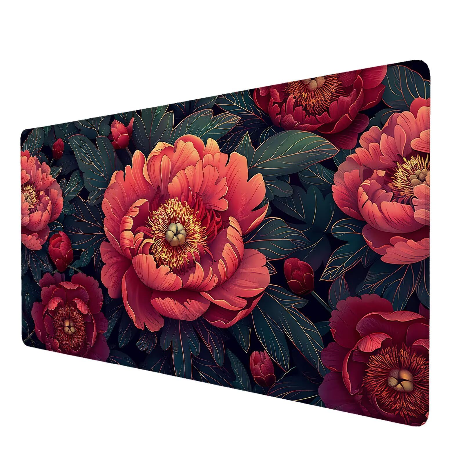 Podkładka pod mysz XXL 1000 x 500 mm, kolorowa podkładka pod mysz, podkładka pod mysz do gier z antypoślizgową gumową podstawą, kwiaty dywan biurko z szytymi krawędziami, biurowa podkładka pod mysz do