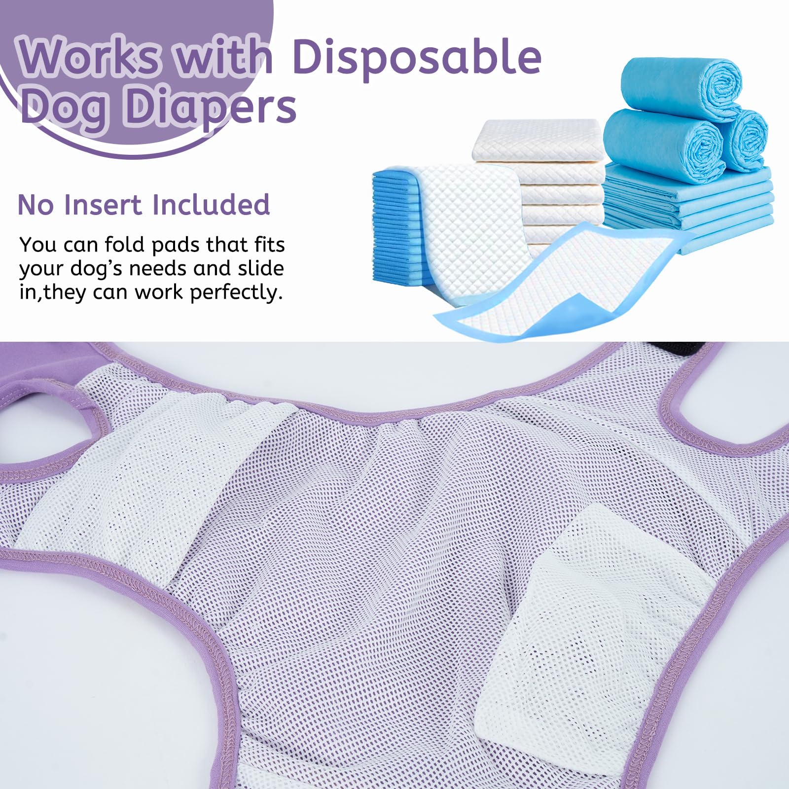 Pañales para perras, reutilizables, lavables, con tirantes, ajustables, antiacoso, para incontinencia, ciclos de calor o perros mayores (XS-XL)