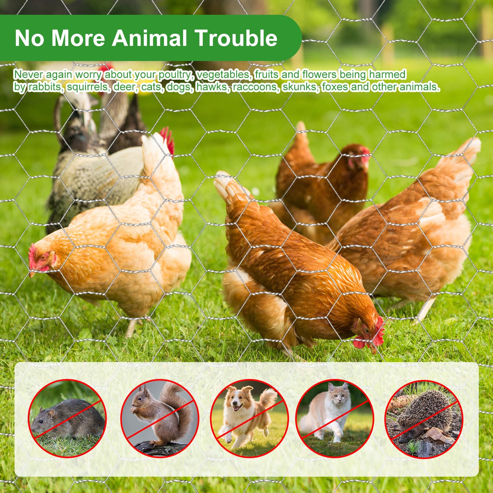 16inX20ft Chicken Wire Fencing Mesh, Heavy Duty Metal Chicken Wire Fence with 50 Ties for Crafts Poultry Gardening Hexagonal Galvanized Hardware Cloth Netting for Chicken Coop Barrier Rabbit Cage - 3