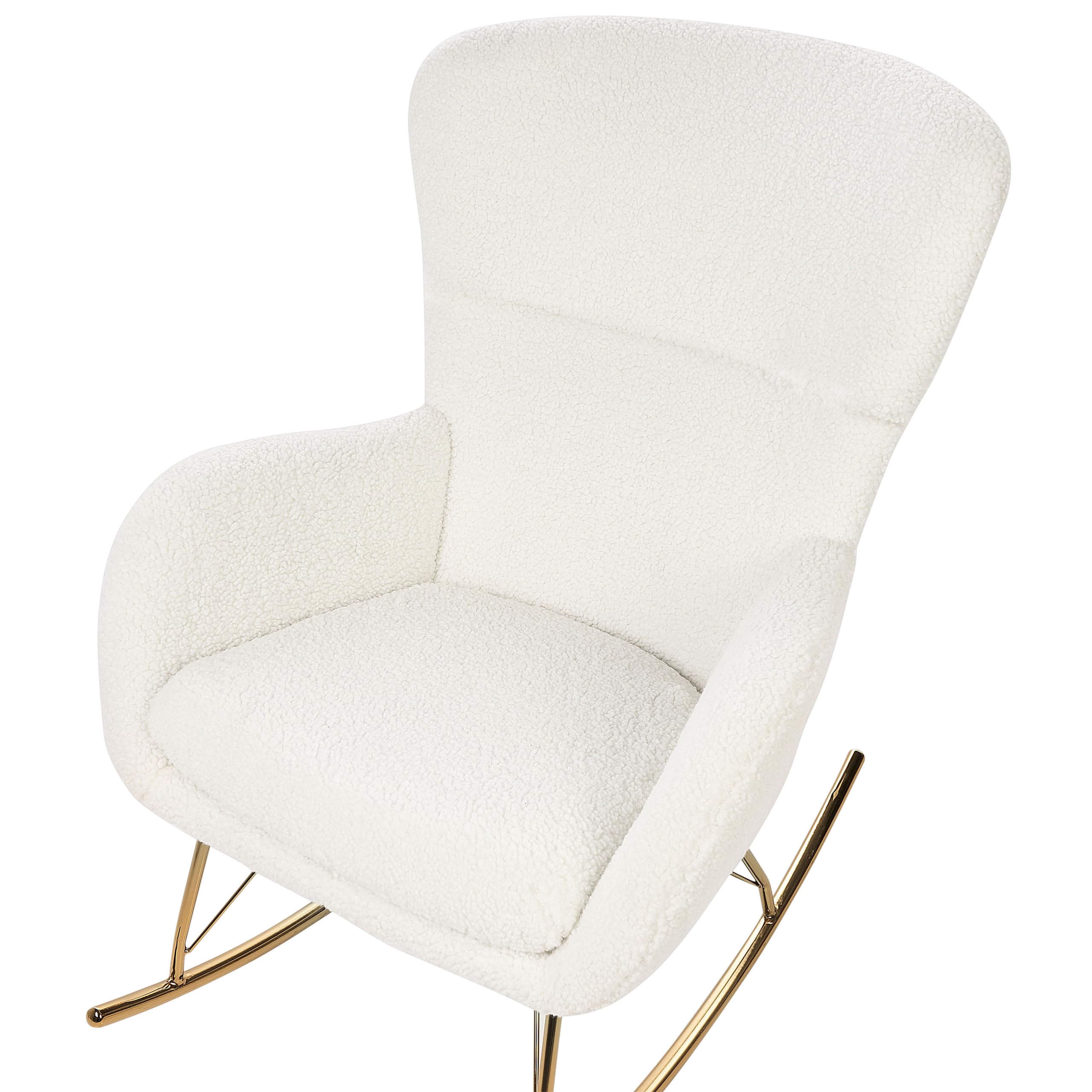 Beliani Schaukelsessel Bouclé Stoff weiß/Gold Schaukelstuhl modern elegant edel Anaset
