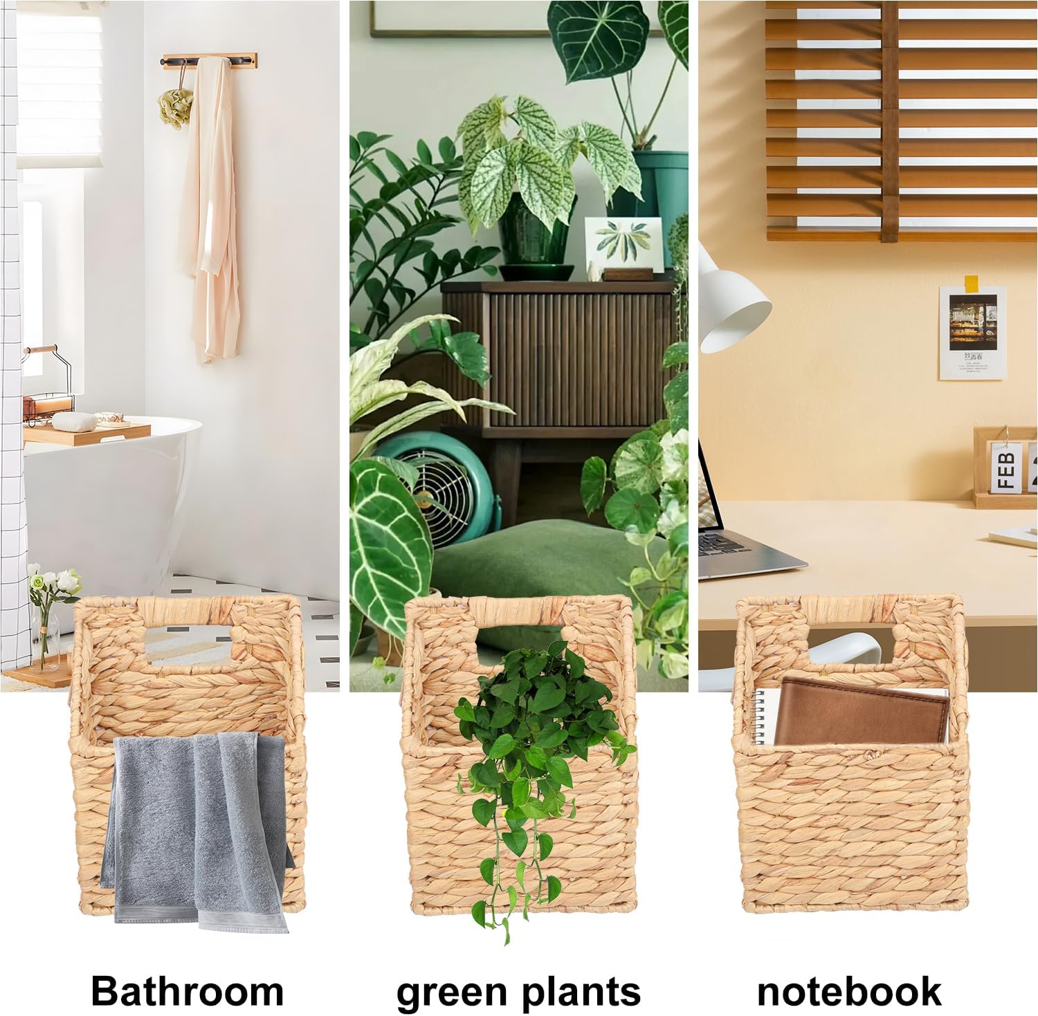 12 Inch Water Hyacinth Wicker Wall Baskets, Hanging Wicker mail Baskets for Wall, Perfect for Storage and Organization, Handwoven Hyacinth Hanging Basket, Rustic Home Decor