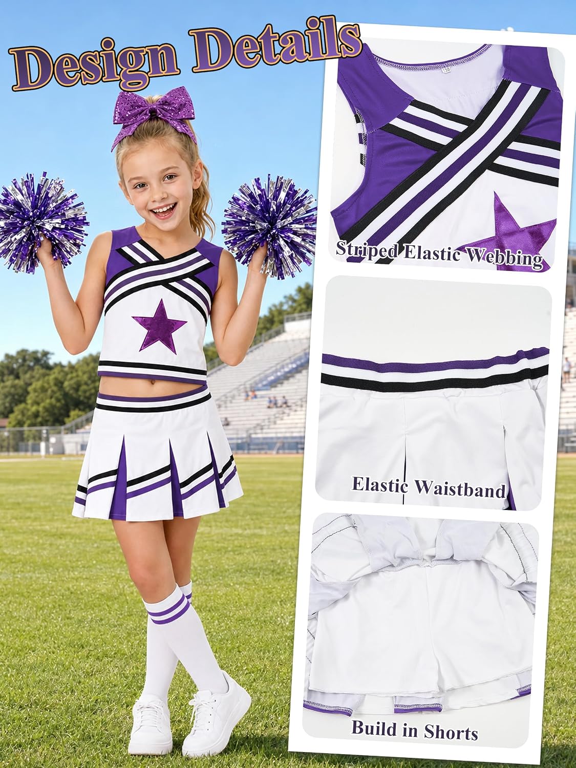 lontakids Girls Cheerleading Outfit 5 Piece Contrast Stripes Cheer Costume