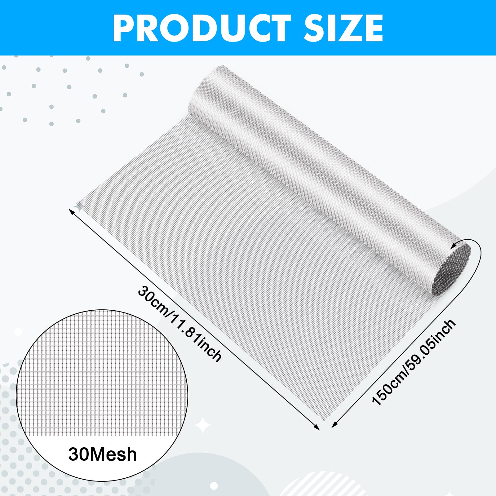 LRQY Zanzariera In Alluminio Per Porta Finestre, Impedisce Ai Piccoli Animali,304 Acciaio Inox Rete Filtrante Metallica,Facile Da Tagliare,100x300cm(39x118inch