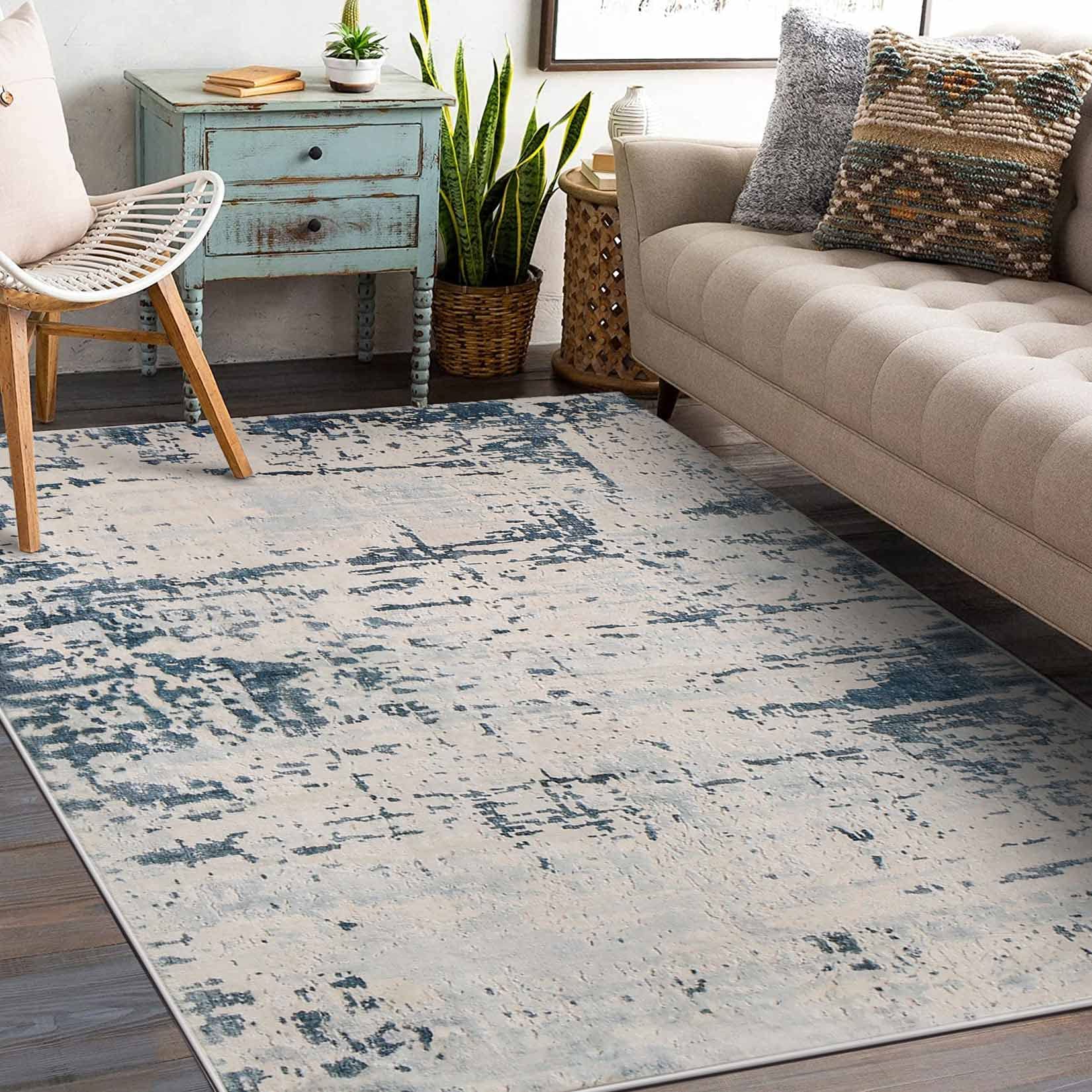 ASIinnsy Tappeto Astratto Tappeto Grigio Blu Tappeti Moderni Soggiorno Antiscivolo Morbido Tappeto Salotto Pelo Corto Tappeti Grandi per Soggiorno Camera da Letto (120 x 160 cm, Blu Astratto)