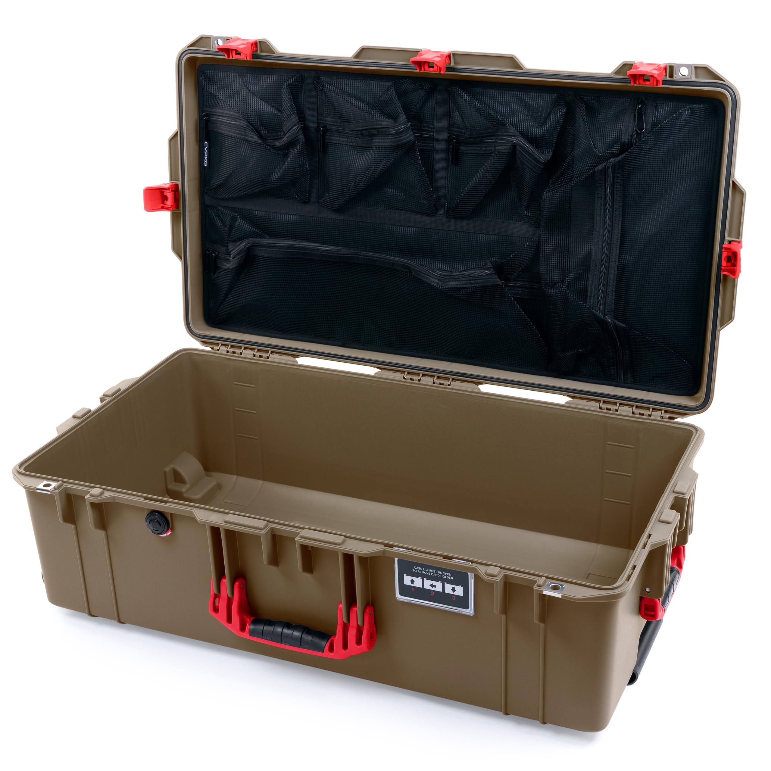 Pelican Air 1615 Case by ColorCase - Dark Desert Dirt - Large Size Waterproof Case Mesh Lid Organizer Only - Red Handles & Latches