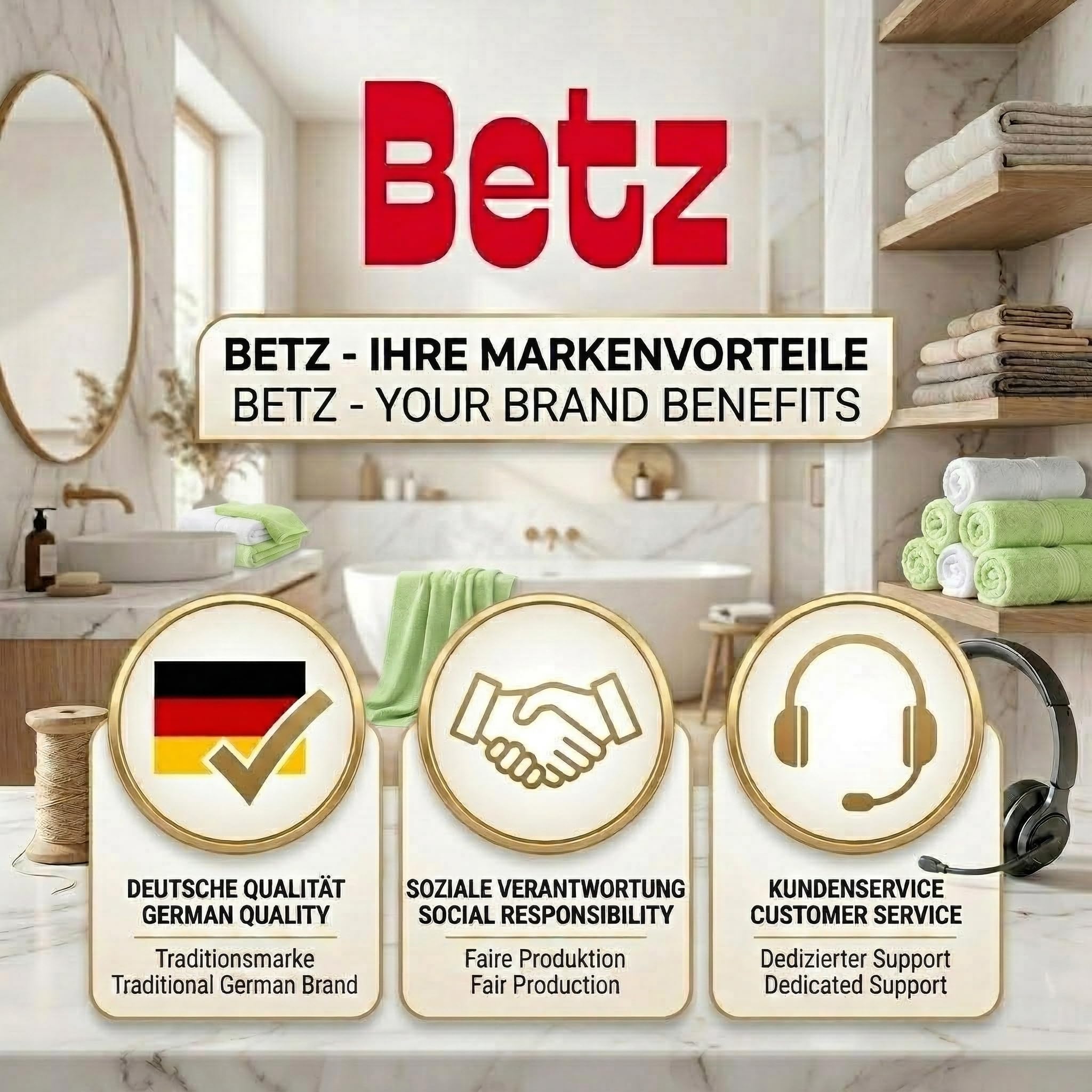 Betz 4 unidades toallas baño/ducha serie Palermo color blanco y verde tamaño:70x140cm 100% algodón de