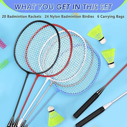 Miniatura 3 de Juego de 20 raquetas de bádminton con 24 volantes y 6 bolsas de transporte, raquetas de bádminton resistentes y ligeras para adultos principiantes,