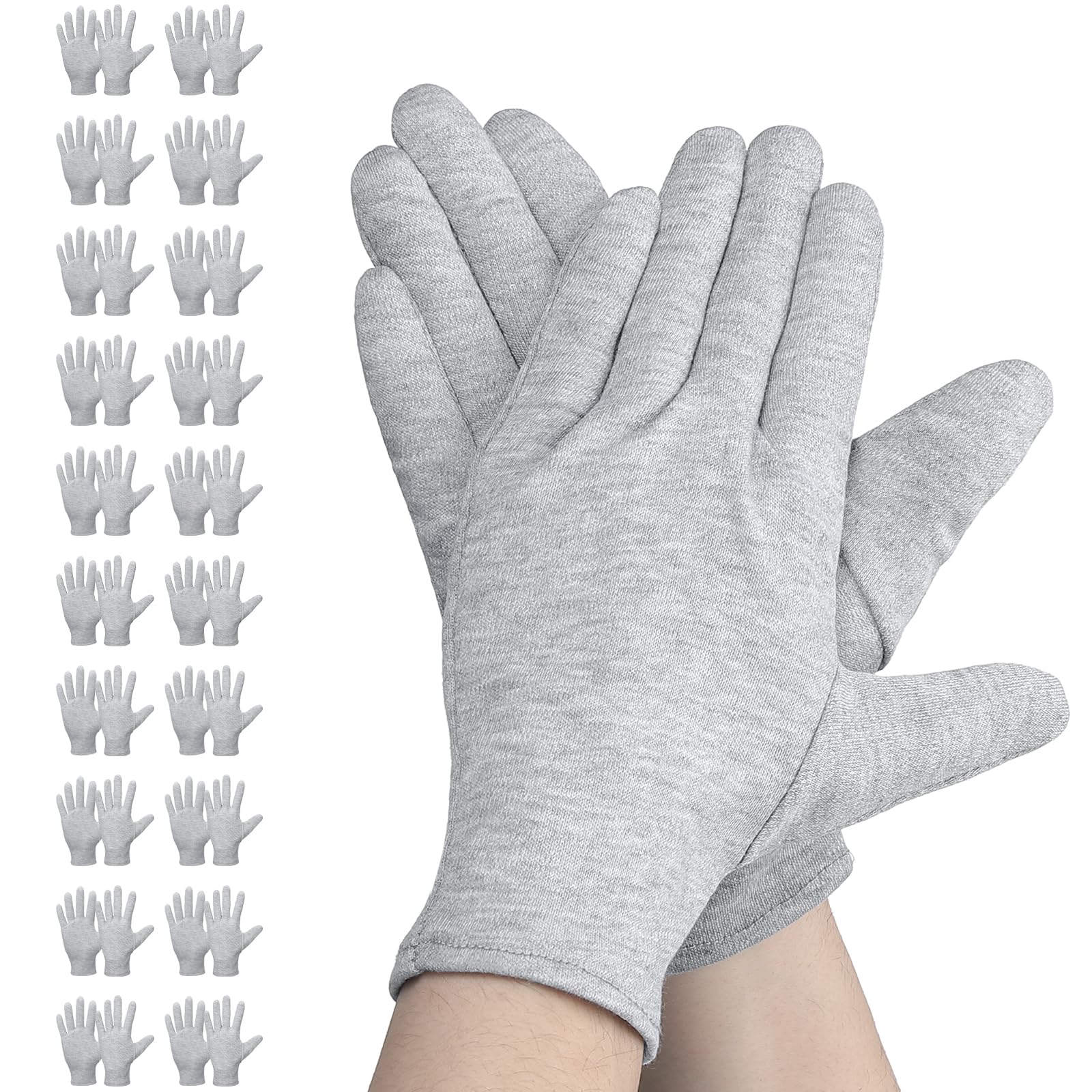 Einfa Grey Cotton Gloves, 20 Pairs Protective Gloves Large L 25cm