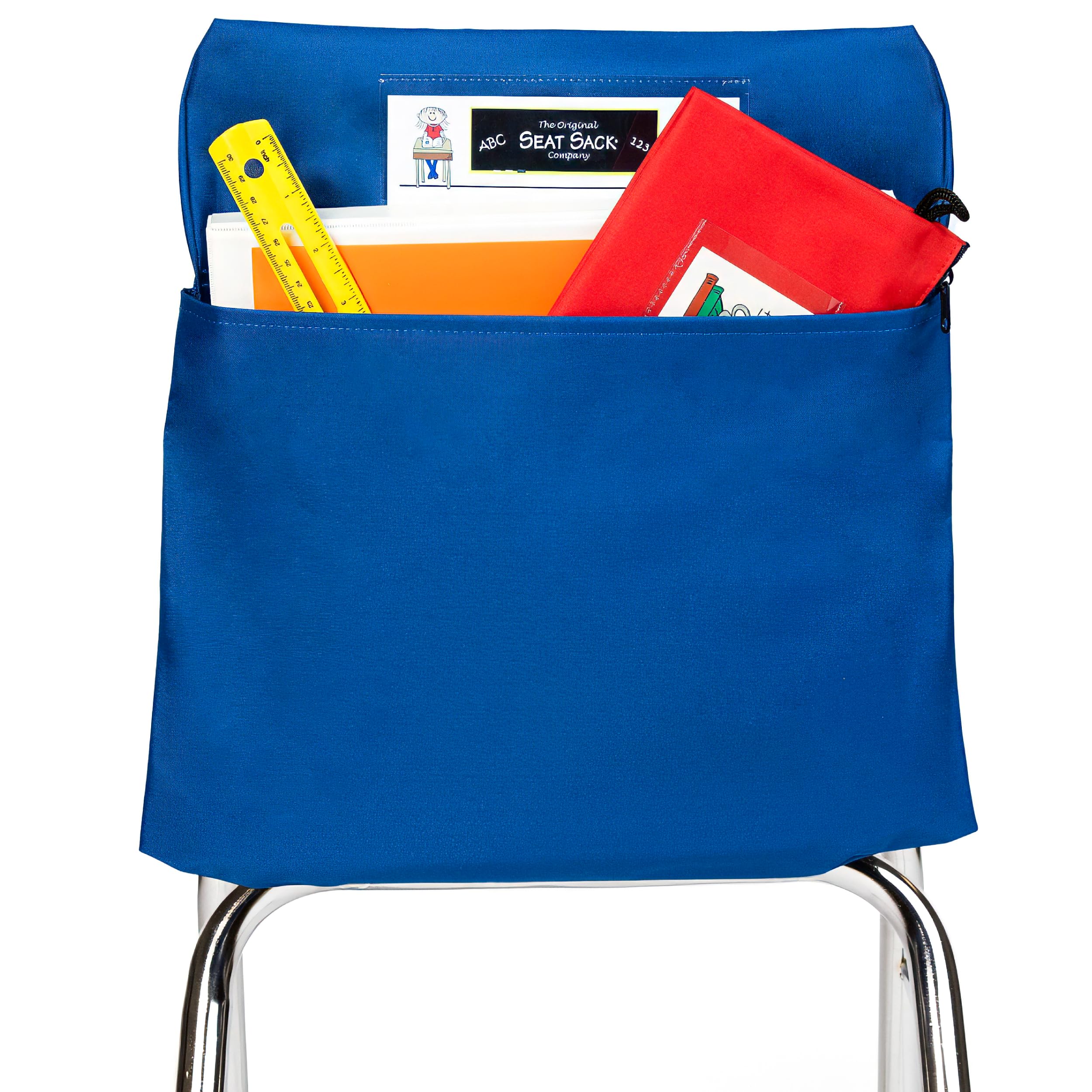 Seat Sack Student Chair Storage Pocket - 12", Classroom Chair Organizer for Student Desks, Durable Over-the-Chair Storage, Blue, 1-Pack