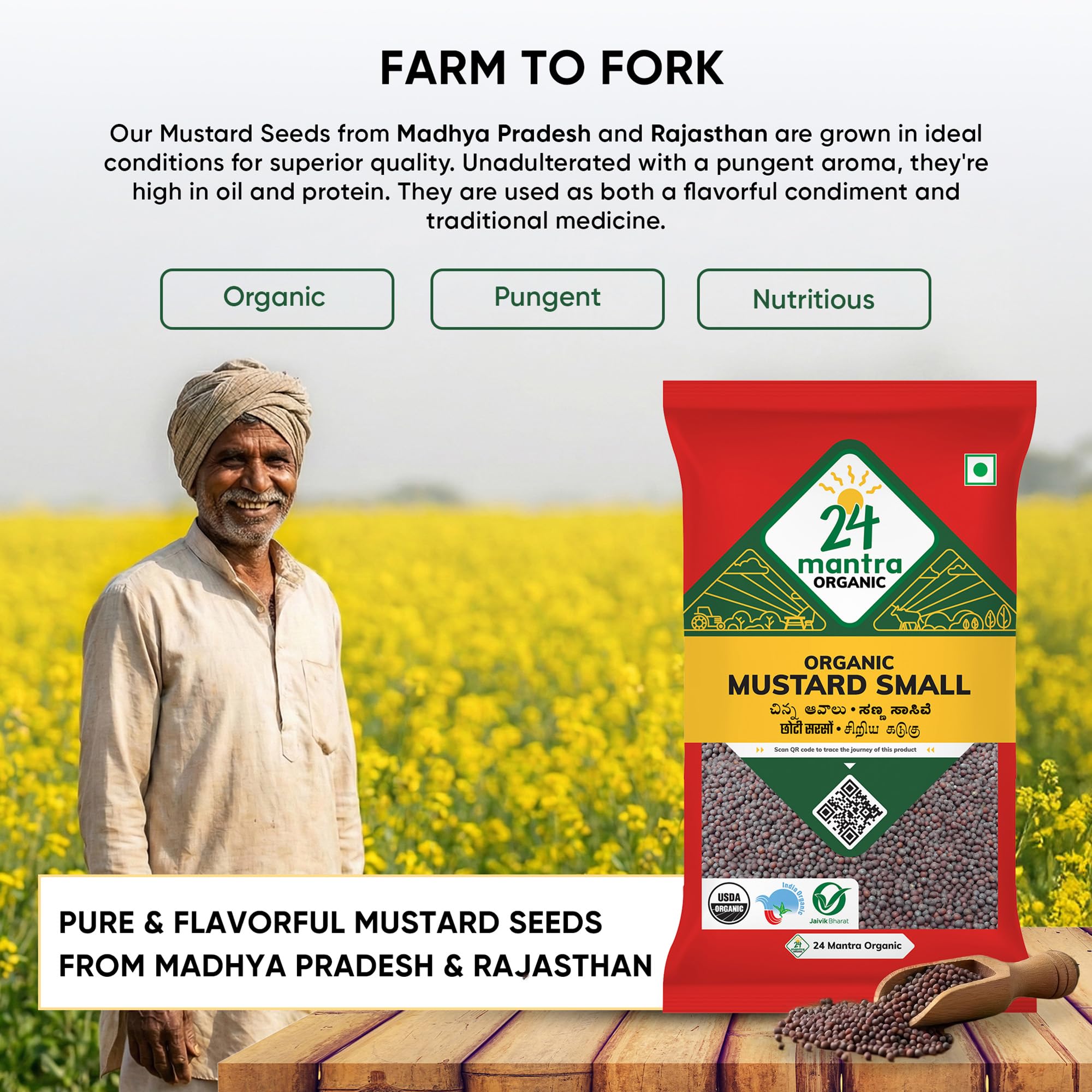 24 Mantra Organic, Certified Organic Mustard Seeds, 7 Ounce Pack, High Purity, Fresh, Pesticide and Chemical Free