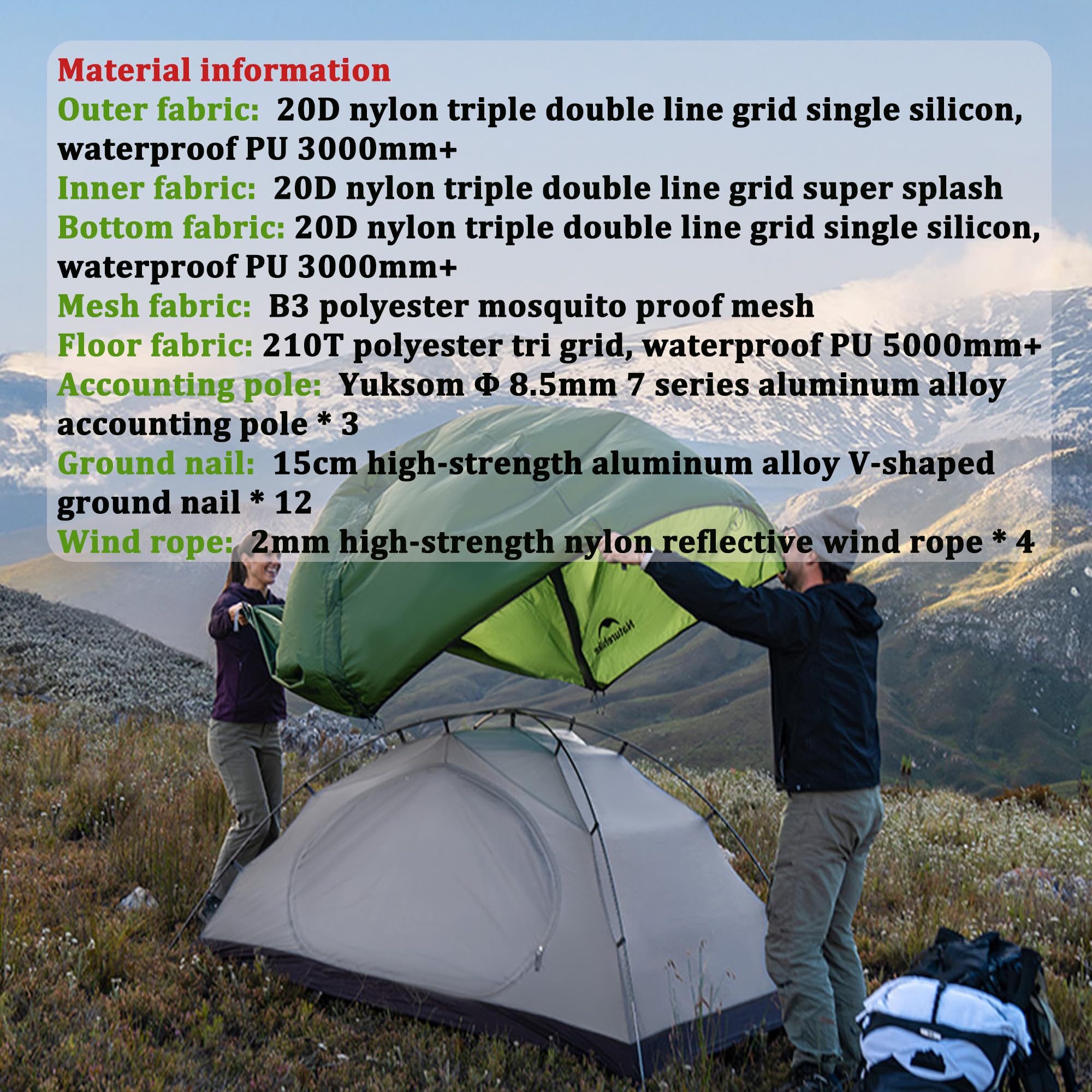 Naturehike ultralekki namiot turystyczny, dwuosobowy namiot, szybki montaż, namiot na cztery pory roku, poliuretan (PU) 3000 mm + wodoszczelny, kompletne akcesoria, odpowiedni na kemping, wędrówki