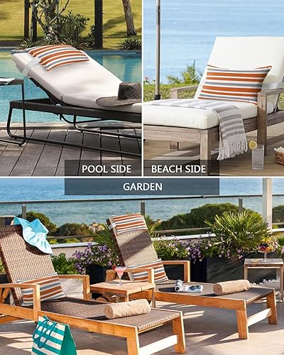 Miniatura 6 de T&H XHome Almohada de exterior para tumbona, diseño geométrico simple de rayas, impermeable, almohada lumbar con correa elástica ajustable para