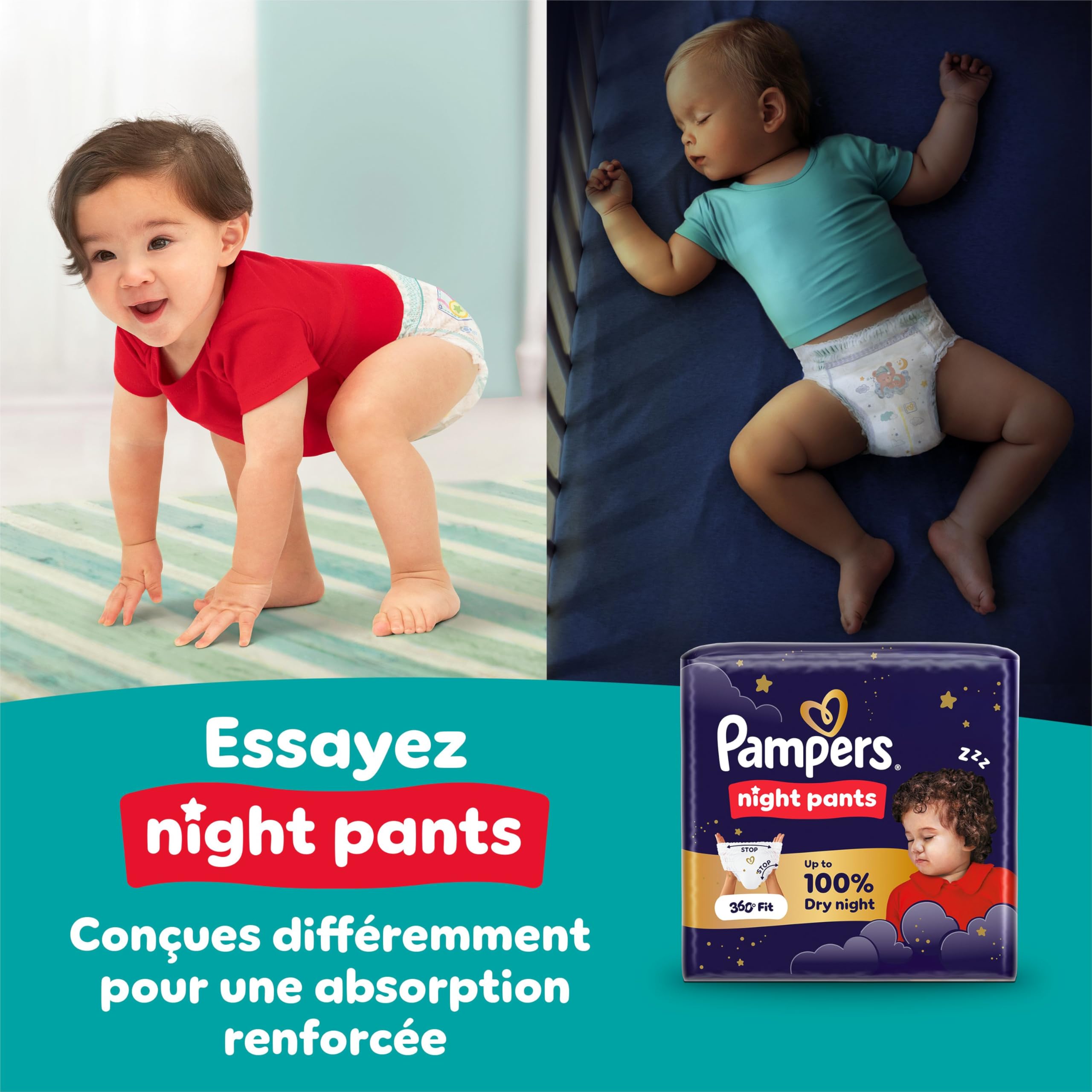 Pampers Baby-Dry Pants Taille 4, 94 Couches-Culottes, 9kg-15kg, Protection 360° contre les fuites jour et nuit