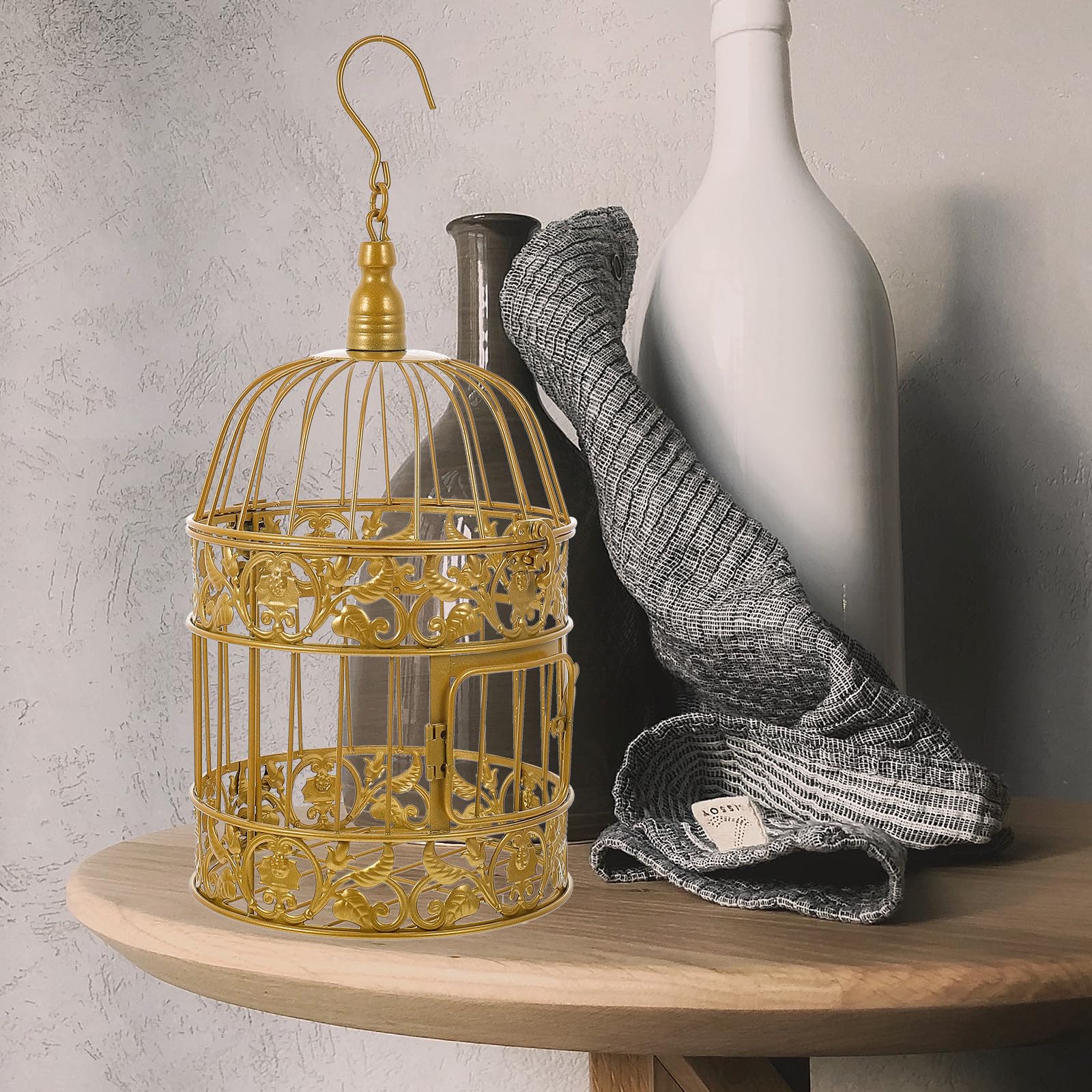 Goldener Dekorativer Vogelkäfig aus Eisen 19X35cm Hängende Party und Hochzeit Deko für Wohnzimmer und Büro