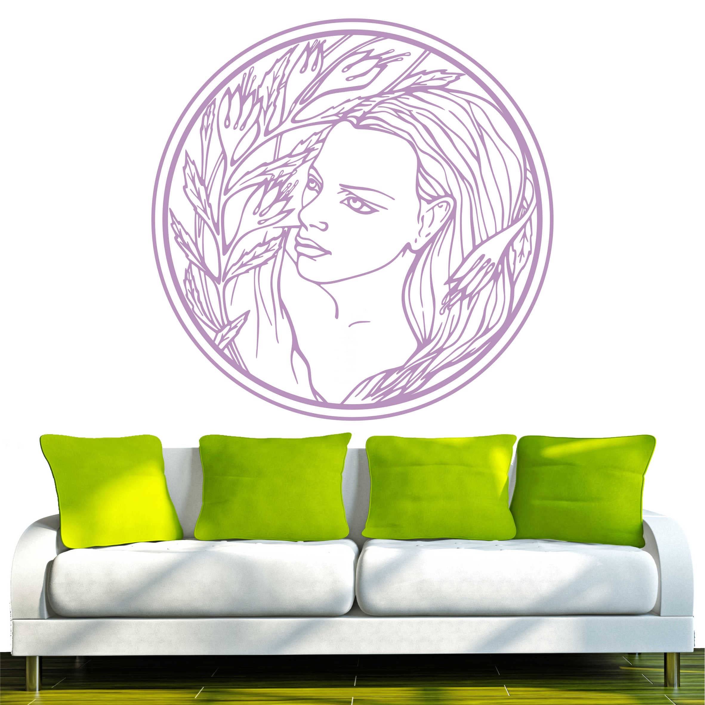 INDIGOS 4051095461425 Pared Adhesivo/Pared - d123 Bonita Mujer Ornament, Vinilo, Lila, 96 x 96 x 1 cm