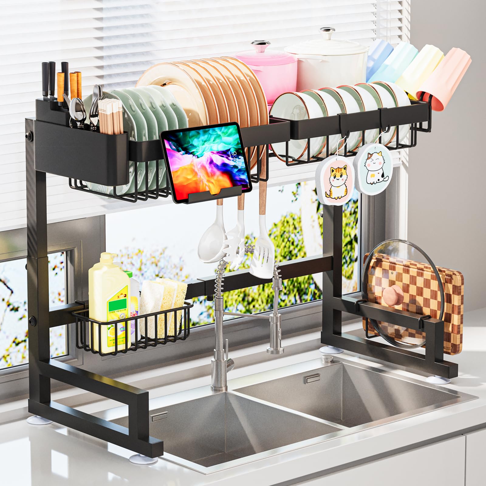 Photo 1 of ADBIU Over The Sink Dish Drying Rack (Expandable Height and Length) Snap-On Design 2 Tier Large Dish Rack