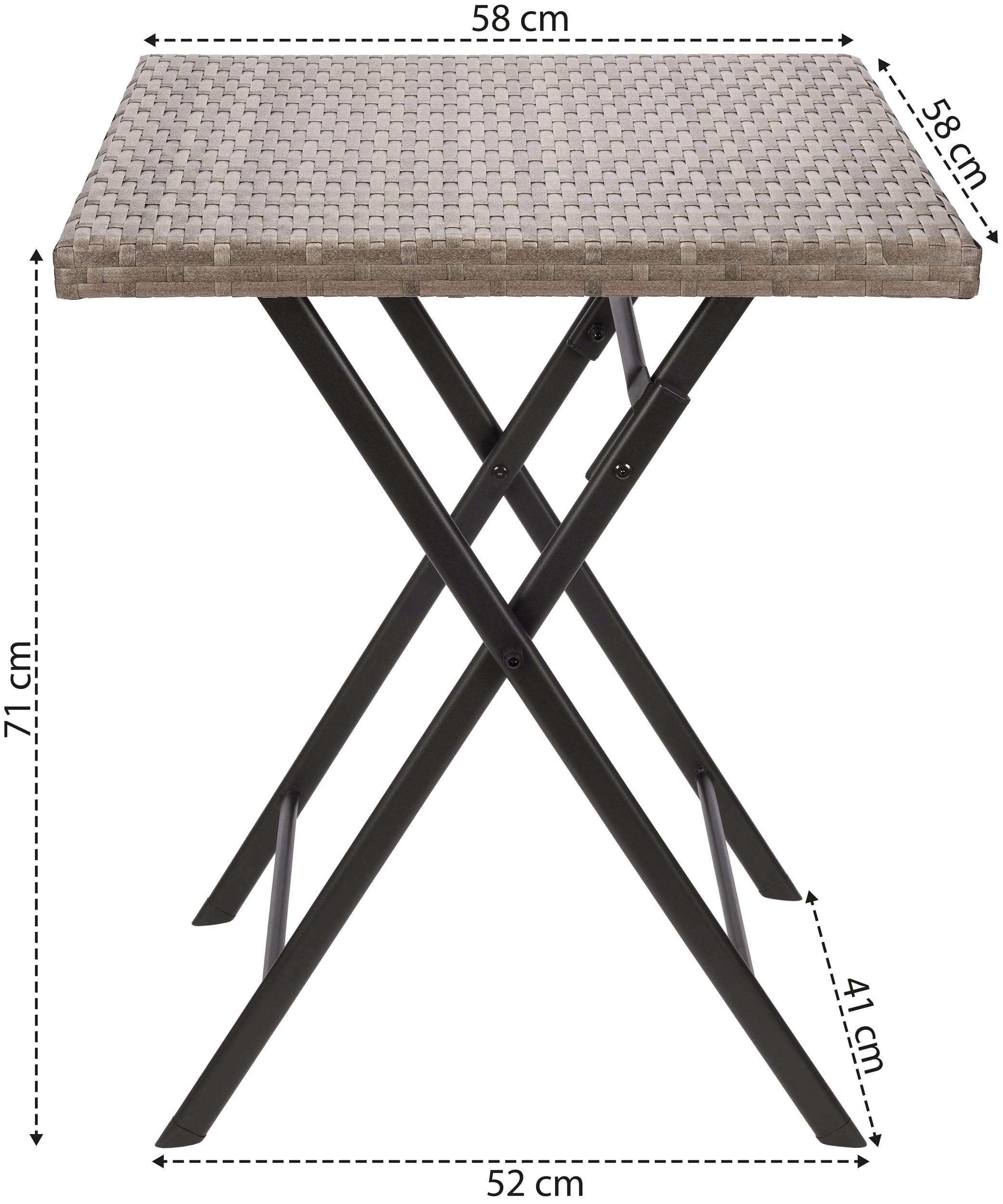 BRUBAKER Balkonset Toskana mit Tisch und 4 Stühlen - Wetterfest klappbar und platzsparend - Polyrattan Balkonmöbel Set - Sitzgruppe für Balkon Terrasse Garten - Bistroset Klappstühle Grau Braun