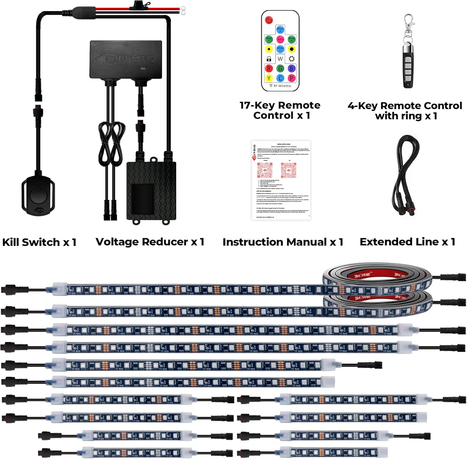 14PCS 12V-72V Golf Cart Lights, RGB Led Underglow Light Kit with 2 Remotes and App Control, Voltage Reducer, Waterproof, Sound Active, Battery Drain Protect Kill Switch Golf Cart Led Lights