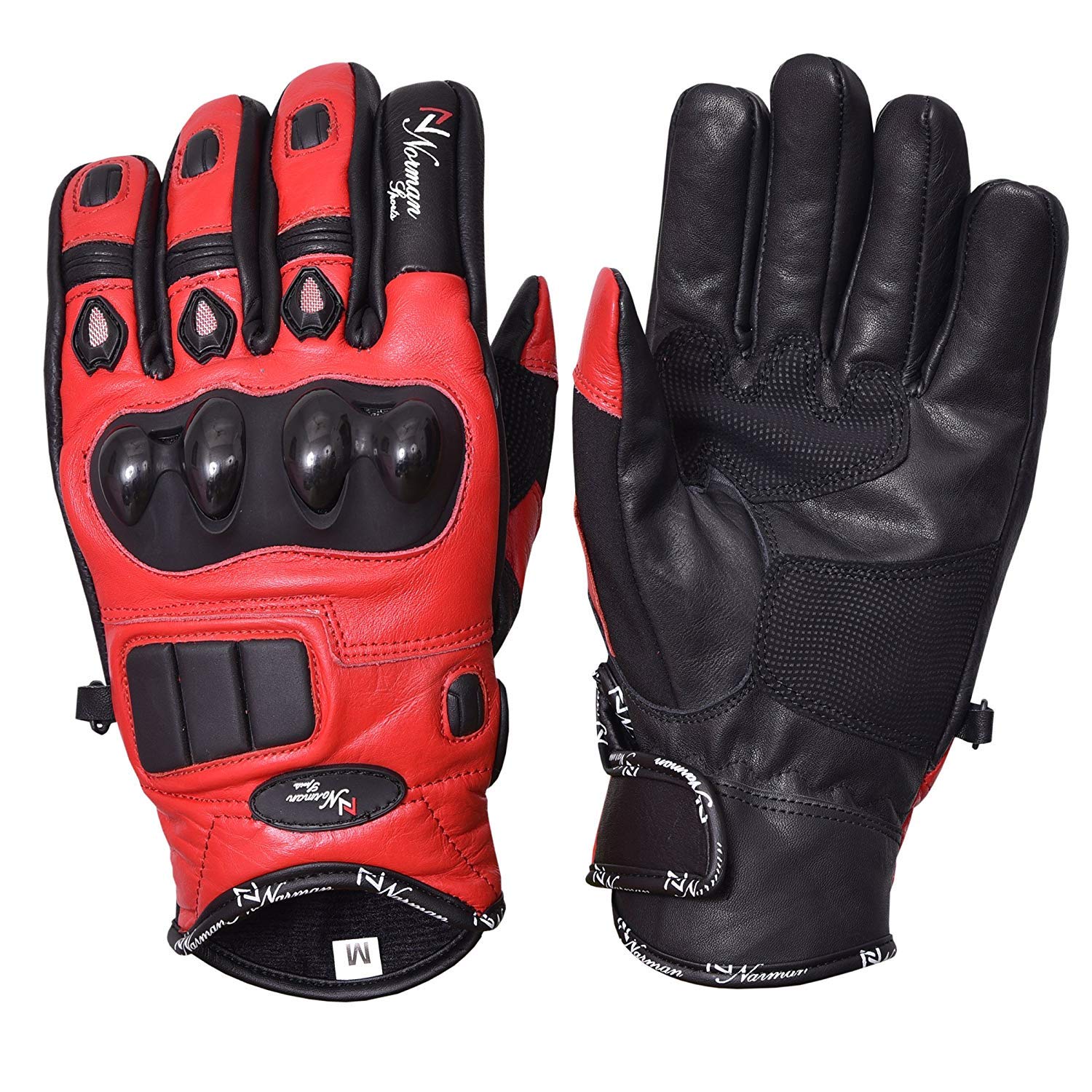 NORMAN Red Short Leather Knuckle Protection Motorbike Motorcycle Gloves Summer (XL)