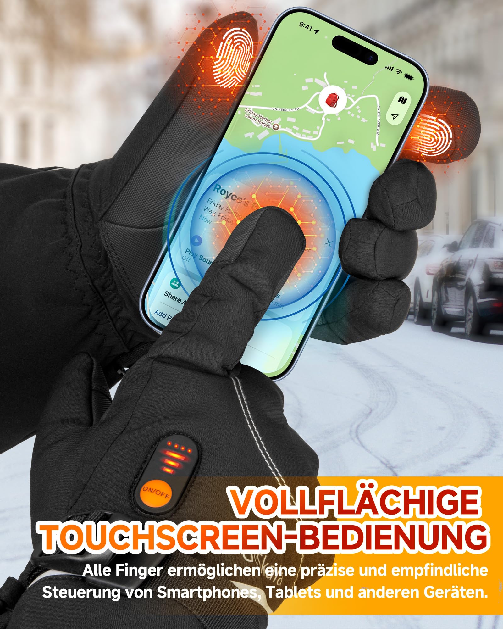 Beheizbare Handschuhe Damen Herren Elektrische Handschuhe Mit Heizung 7.4V 6000mAh Akku, Touchscreen Skihandschuhe Winterhandschuhe Warm Fahrradhandschuhe Outdoor Thermohandschuhe