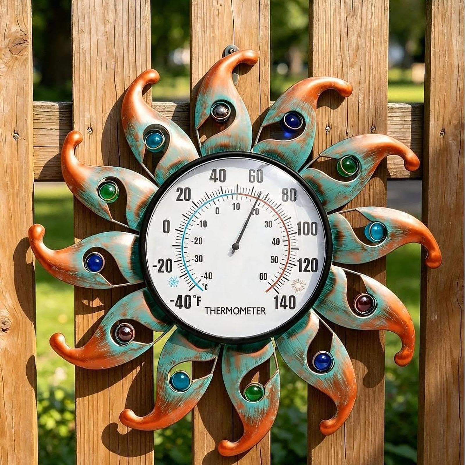Generic Termometro Da Interno Ed Esterno, Termometro Da Parete, Termometro Decorativo Da Parete per Giardino E Patio, Verde Arancio