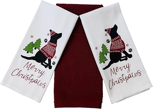 Vista 42 de Serafina Home Vacaciones de Navidad Toallas de Cocina: Dos (2) Let it Snow Tejido Plano y Una (1) Toalla de Cocina a Cuadros de Estilo Campestre