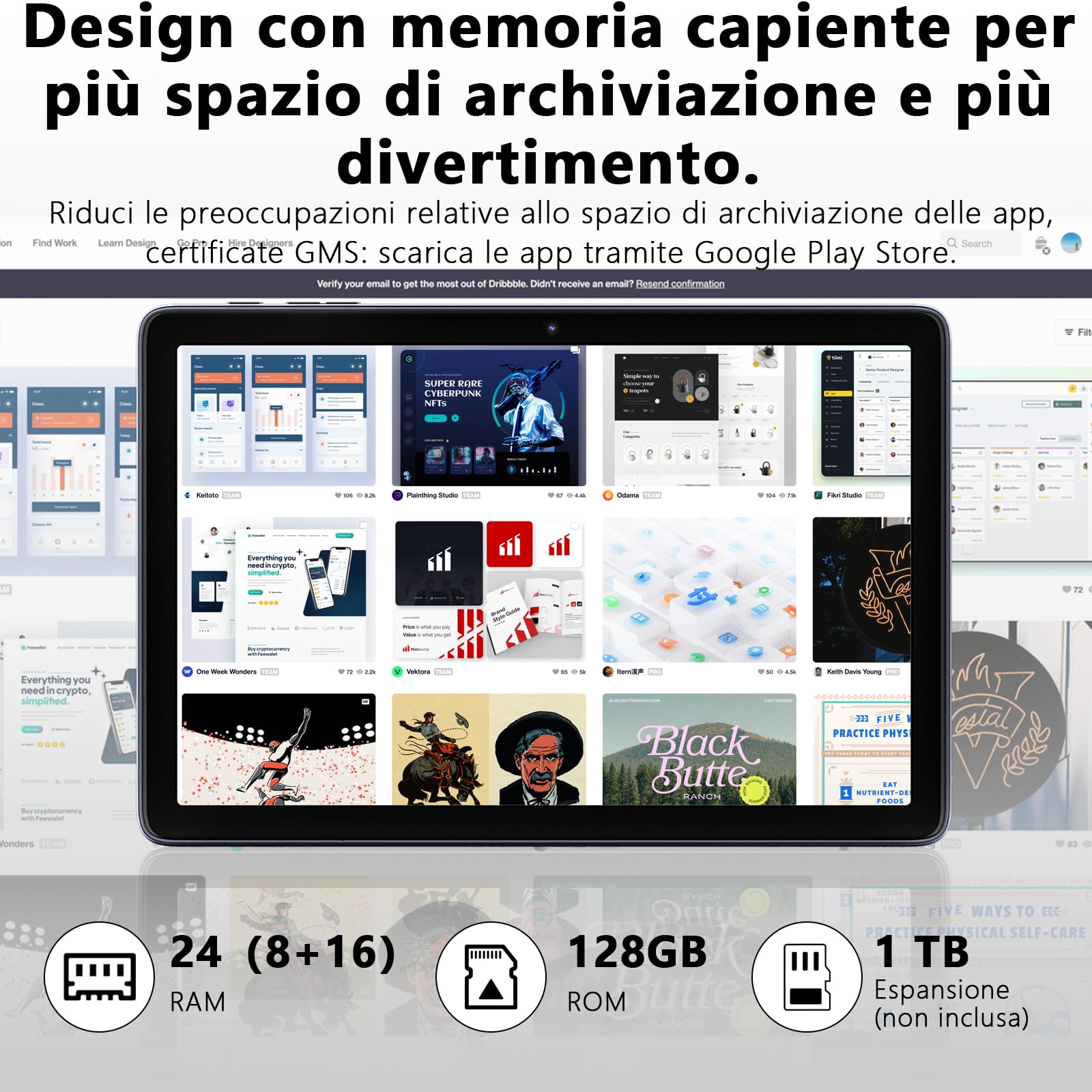Raemond 10 pollici Android 15 Tablet,24 GB RAM + 128GB ROM （1TB TF）,T615 Octa-core CPU,1280x800 IPS HD Display,WiFi 6, BT 5.4, 5MP+ 8MP Camera,Gemini Ai,GPS,2 in1Tablet con Tastiera Case Mouse Stylus