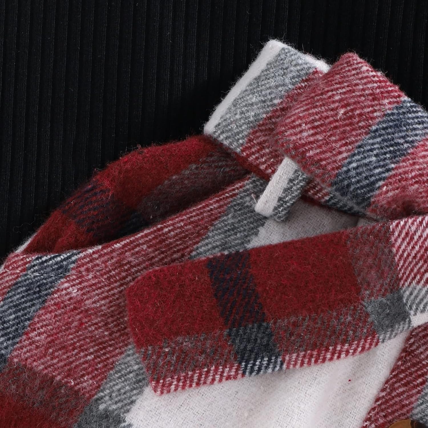 Noubeau Toddler Baby Girls Plaid Outfits Knit Ribbed Sweatshirt Shirt Tops Red Plaid Belt Skirt Fall Winter Clothes - Image 6