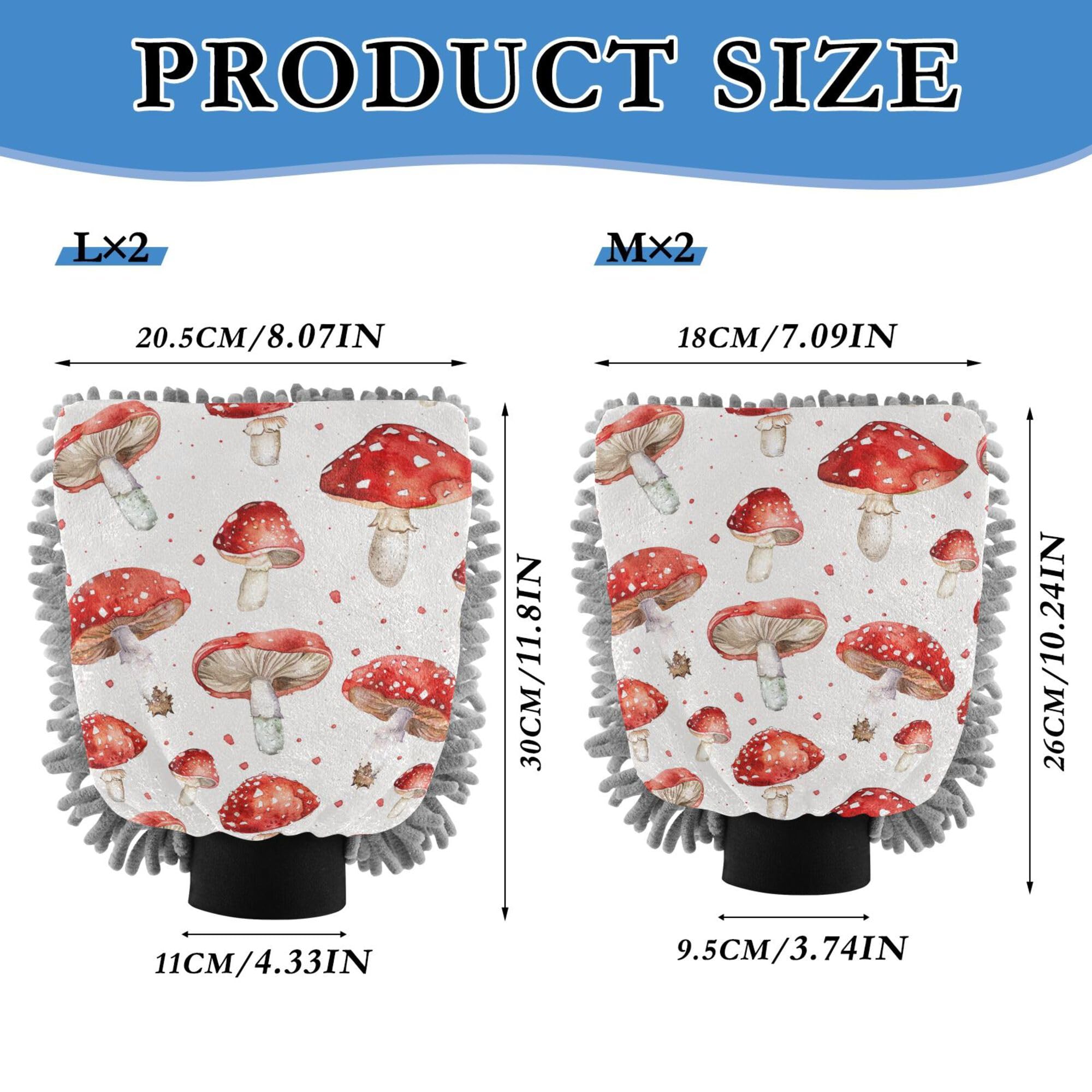 Red Mushrooms Microfiber Car Wash Mitt 2 Pack Car Washing Gloves Non Scratch Detailing Gloves for Wash Drying