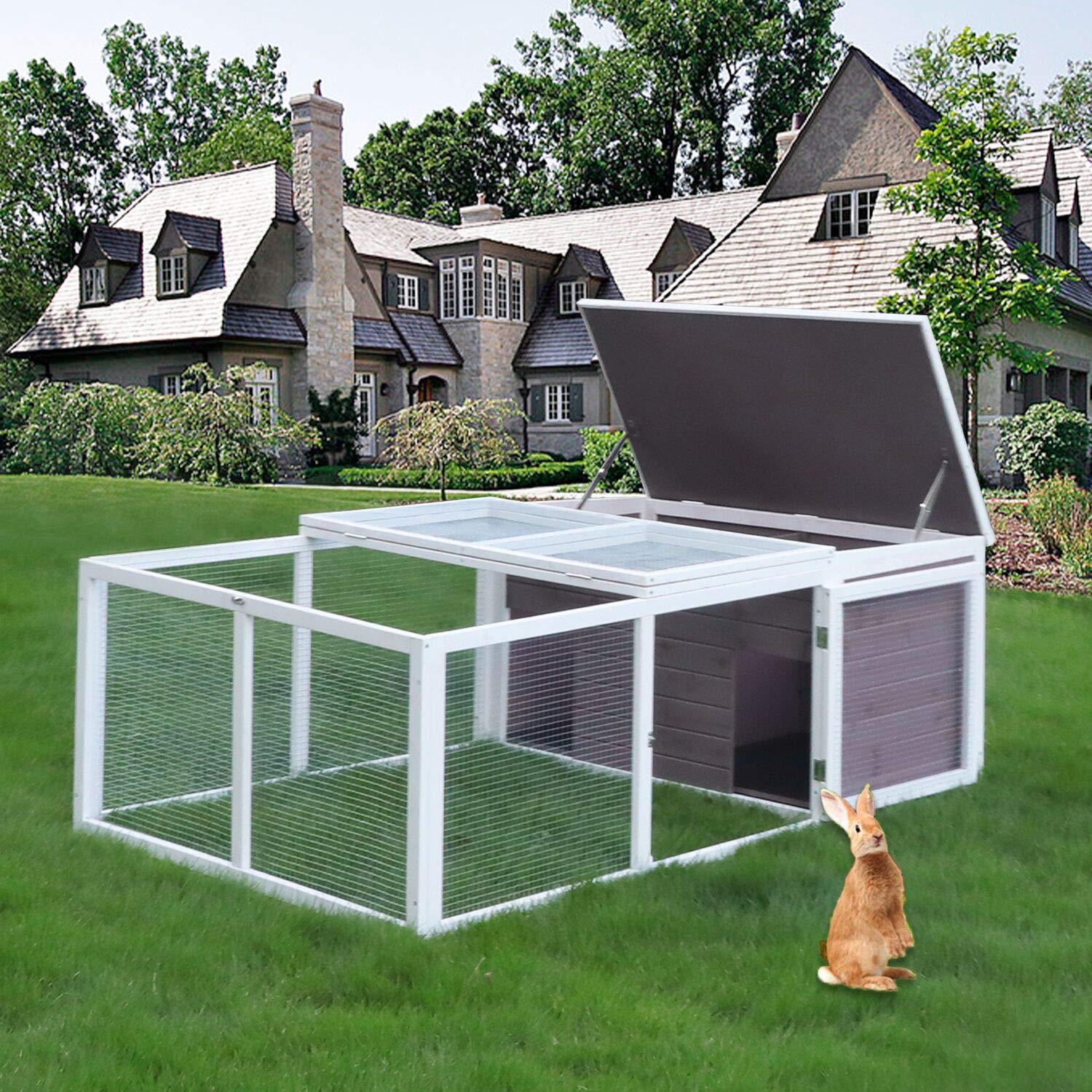 LINLUX Wooden Rabbit Hutch Indoor Outdoor Chicken Coop Hen House Guinea