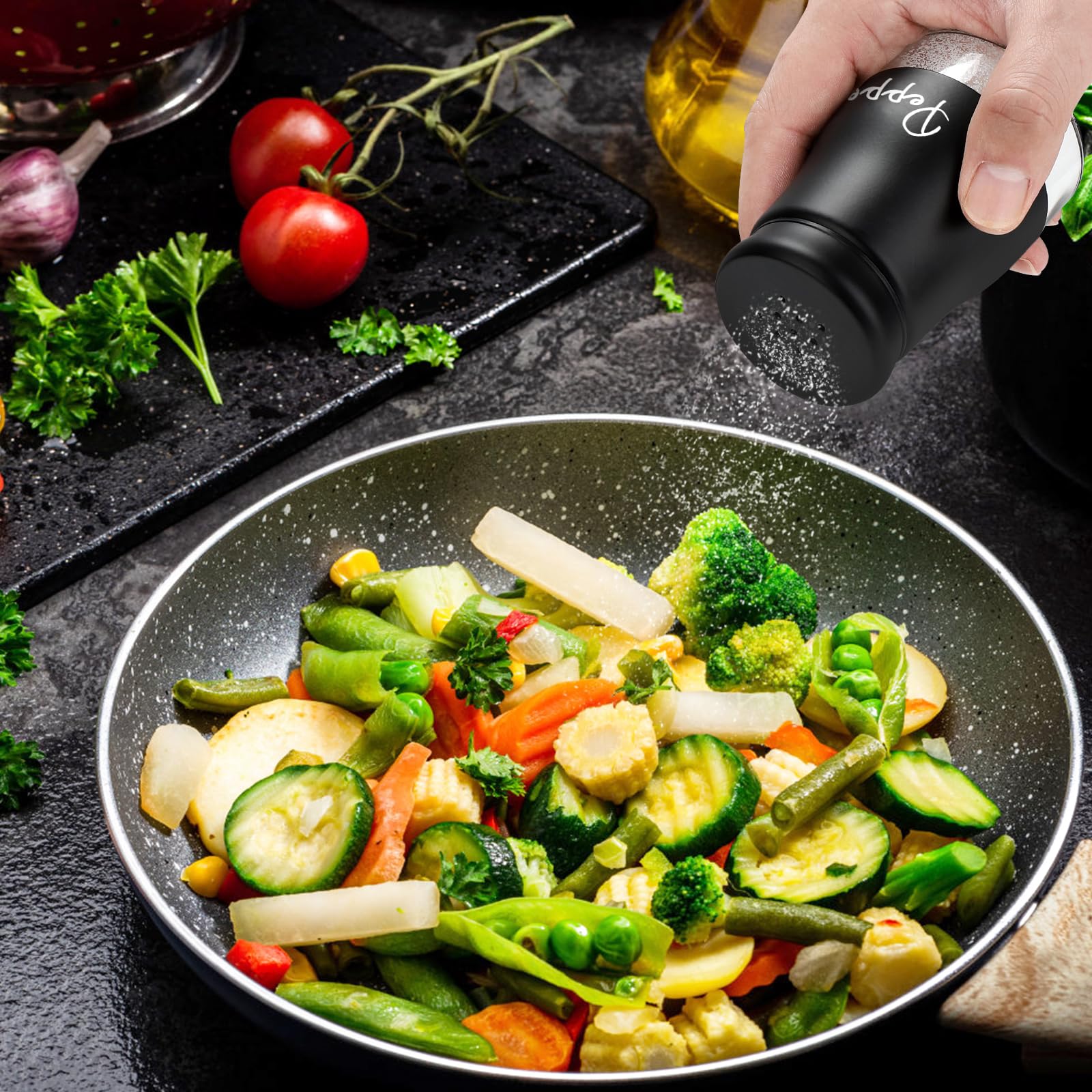 Accmor Juego de salero y pimentero, 141.7 g de acero inoxidable para sal y pimentero, recipiente para condimentos con fondo de vidrio para cocinar en casa, restaurantes, bares, barbacoas