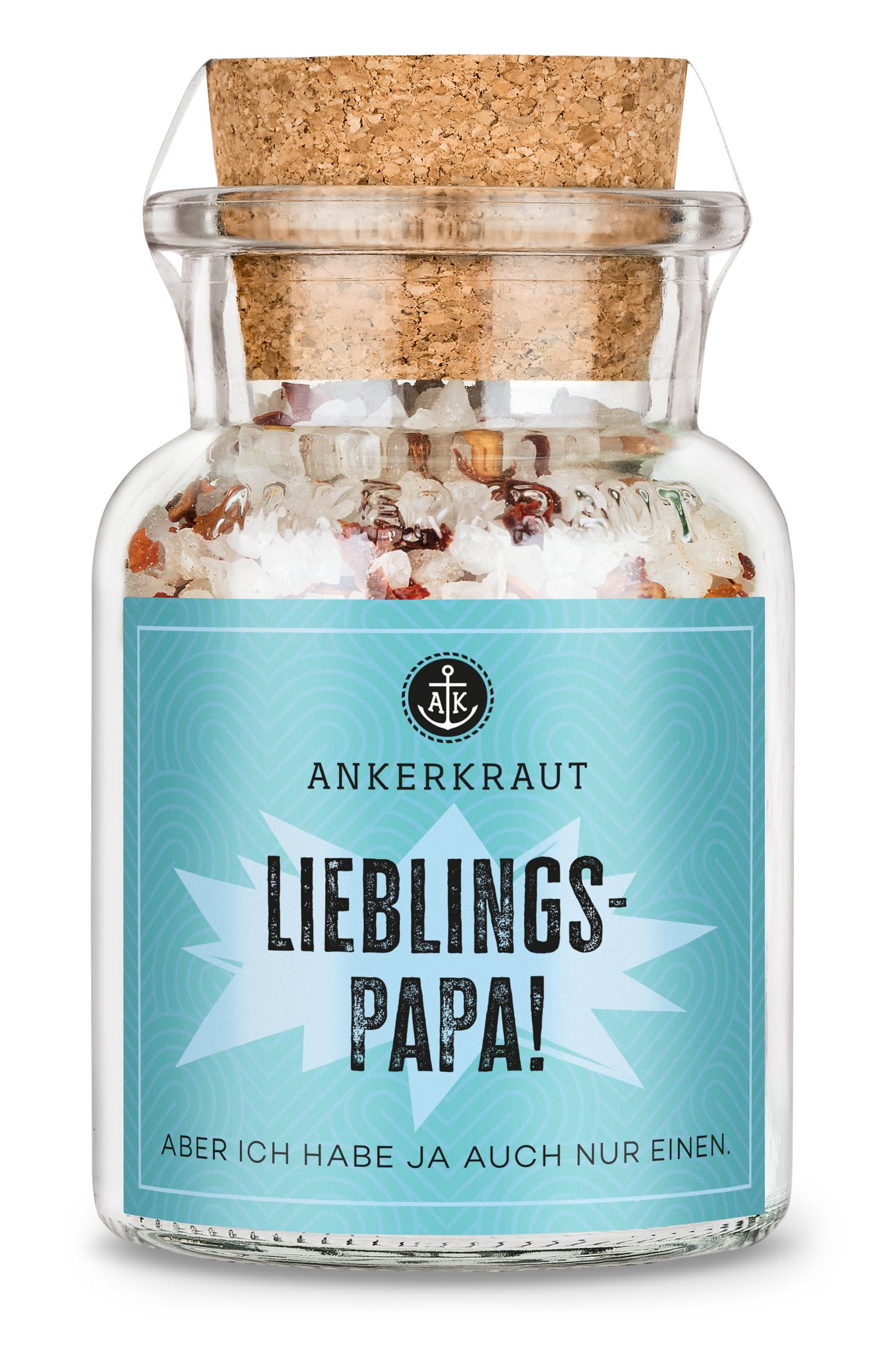 Ankerkraut Lieblingspapa Gewürz, Meersalz mit Chili und Pfeffer zum Würzen deiner Gerichte, Pasta, Kartoffeln & Co mit Aroma kochen, Geschenk zum Vatertag, 150 g im Korkenglas