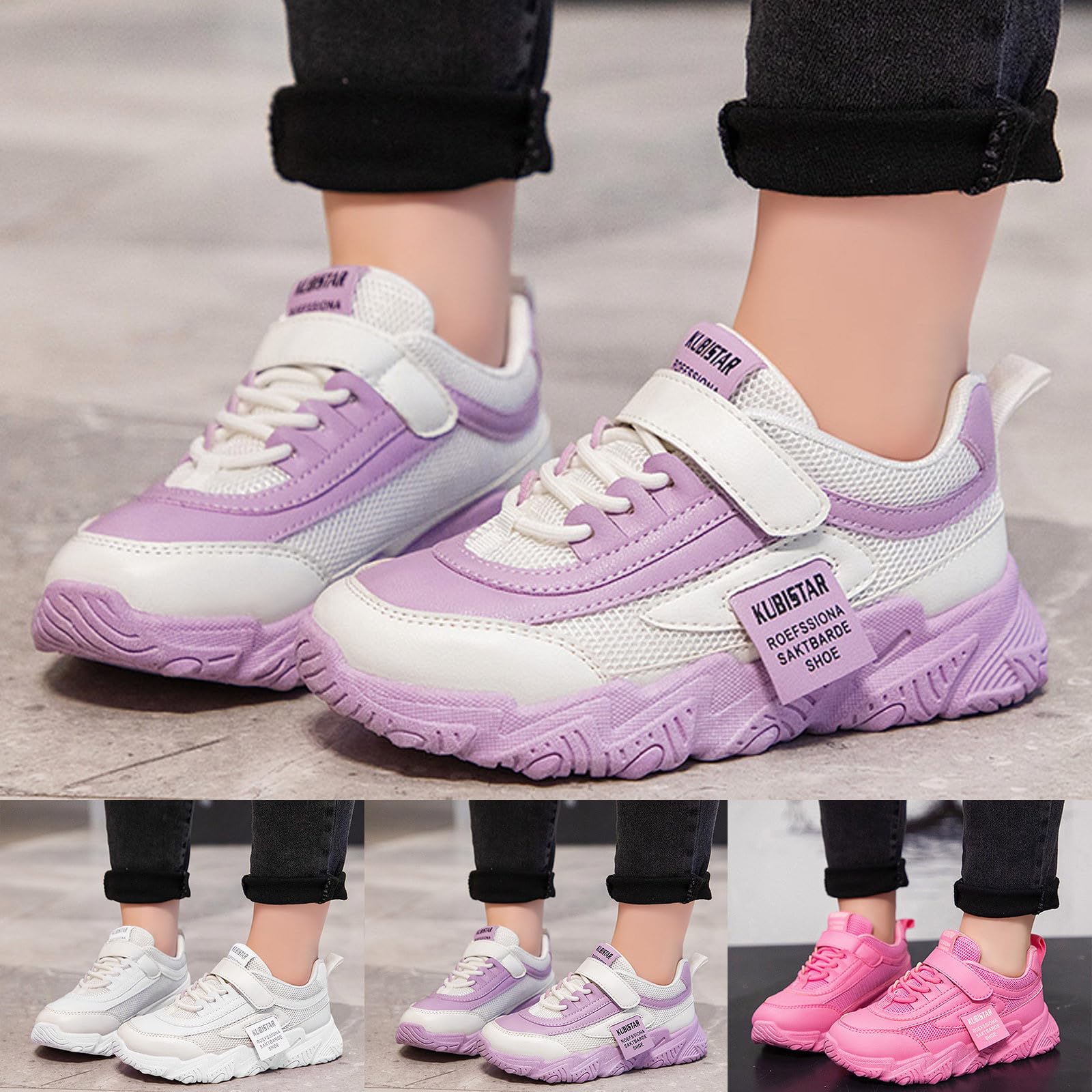 Generisch Zapatillas de moda para niños de cuatro estaciones para niñas, planas, fondo grueso, antideslizantes, ligeras, parte superior de malla, transpirables, cómodas, con cordones, lazo de gancho