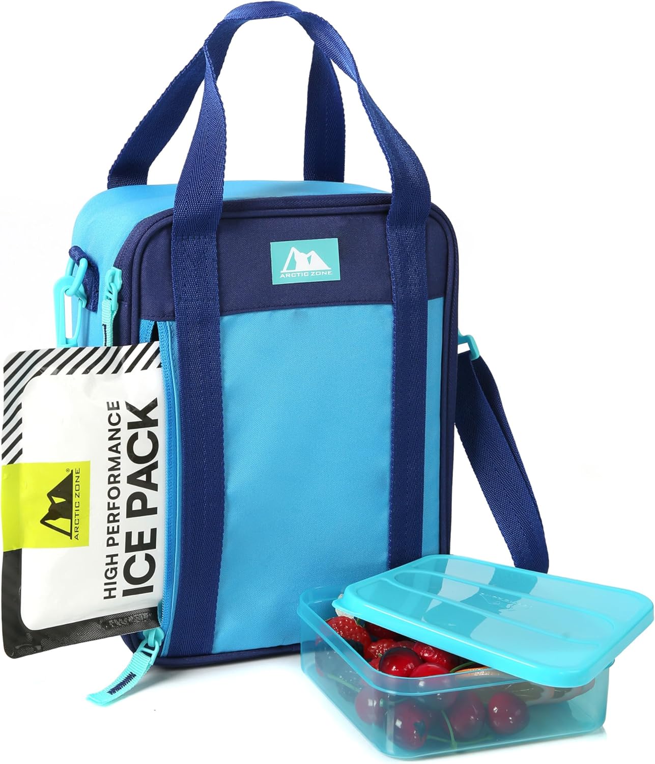 Arctic Zone Urban Lunch Box Combo for Kids with Gel Ice Pack and Sandwich Container, Insulated Bag with Adjustable Strap, True Blue