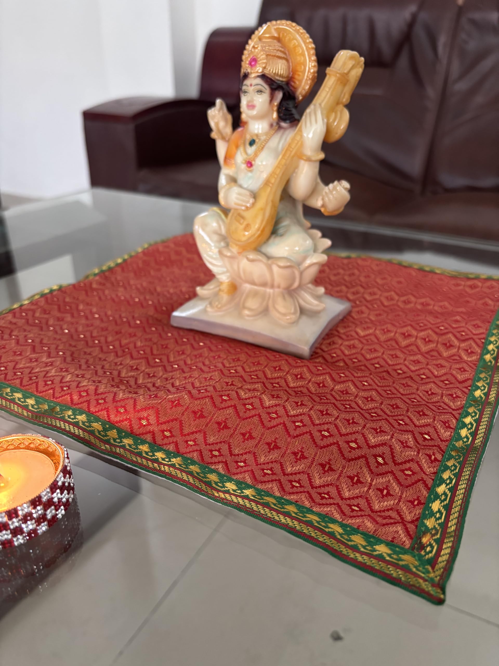 Virsakaar Bhagwan Aasan | with Astar Lining for Enhanced Durability | Beautiful & Elegant Pooja Aasan | Temples & Home Mandirs | Colour: Brown with Green Border-image-9