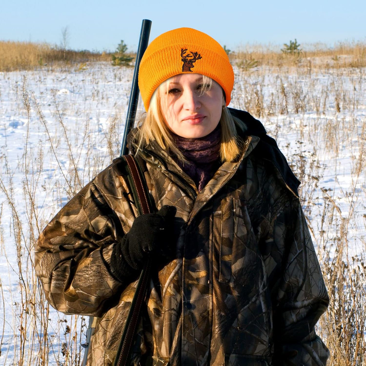 Jiuguva 4 Pcs Orange Hunting Hat Blaze Deer Beanie Blaze Orange Hat Winter Beanie Warm Winter Deer Cap Knit for Outdoors Men Women - Image 4