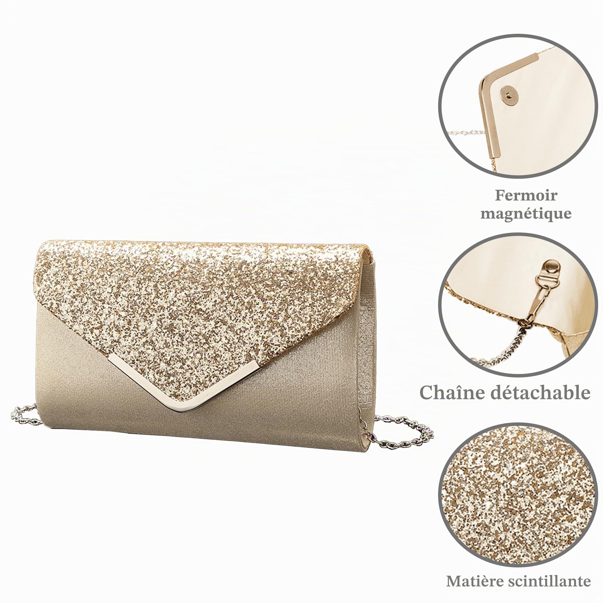 Lot de 4 sacs à main à paillettes pour femme - Sac à main de soirée ou de mariage - Accessoire de mariage - Pour bal de fin d'année - Élégant