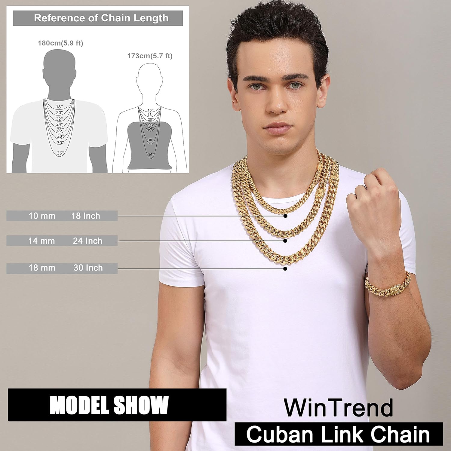Cuban Link Chain Necklace or Bracelet with Design Box Clasp for Men 6MM/8MM/10MM/12MM/15MM/18MM 18K Gold Stainless Steel Hip Hop Miami Curb Chains 7-30 inch