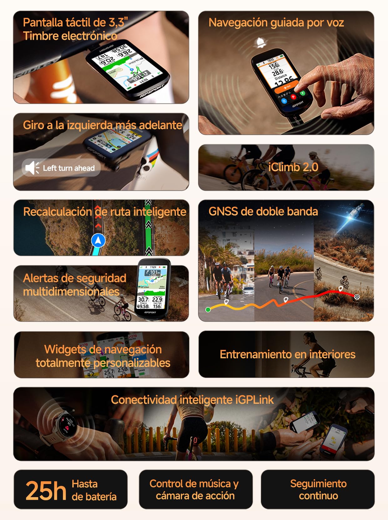 iGPSPORT BSC500 Ciclocomputador GPS Bicicleta Pantalla Táctil 3,3" Navegación Boz Timbre Electrónico Entrenamiento 32GB