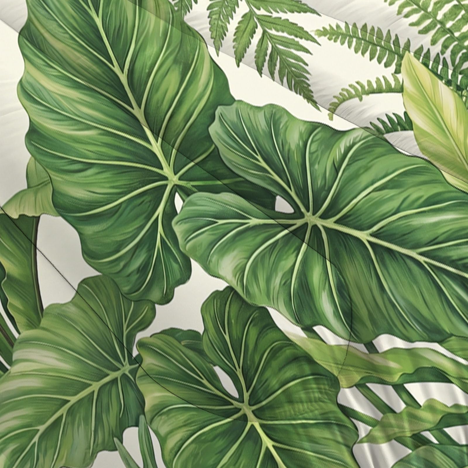 Piumone 2-In-1 Letto Singolo 140X200 Cm Poster Di Piante Naturali | Trapunta E Piumino Reversibile 4 Stagioni, Felci Foglie, Copriletto Lavabile Morbido Leggero, Verde Salvia