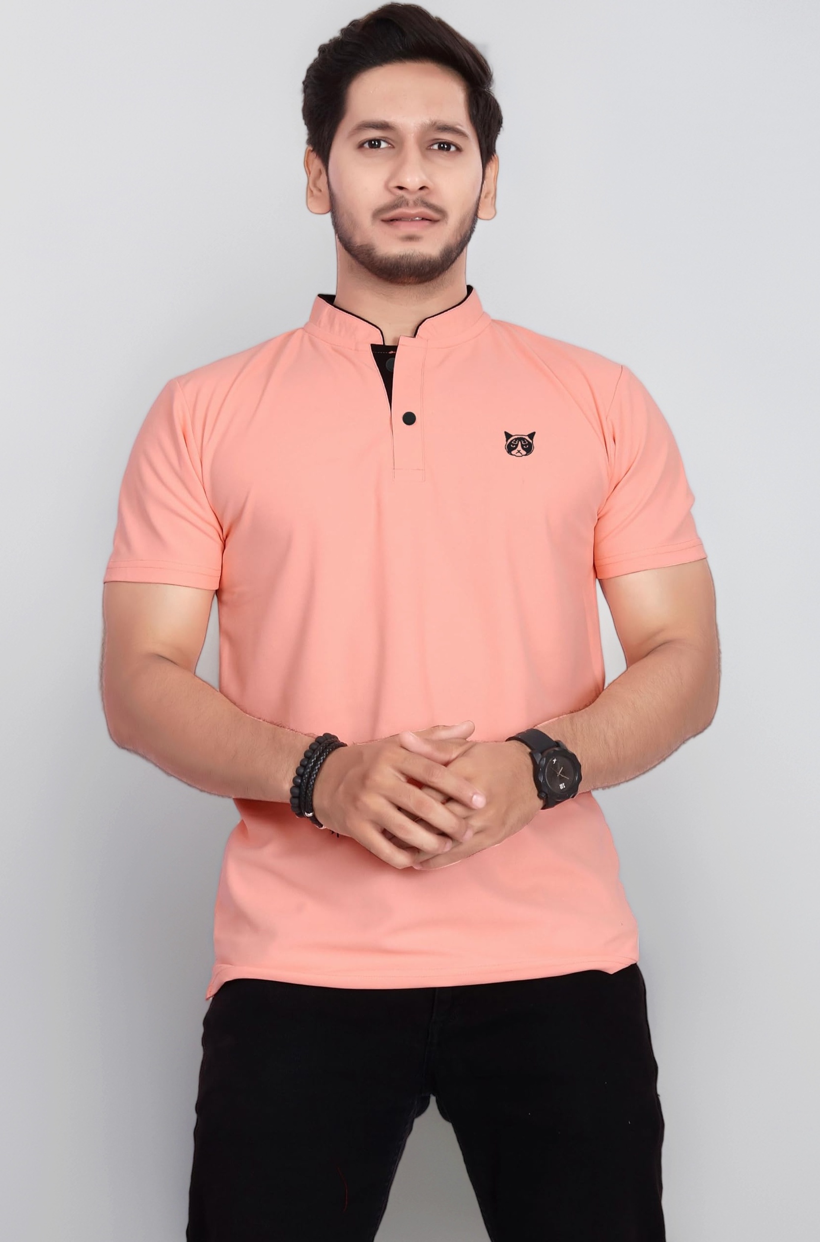 Men's and Boy's Polyster T-Shirt with Mandarin Collared Neck Half Sleeves Closuer Button and Regular Fit | Polo t Shirt for Man
