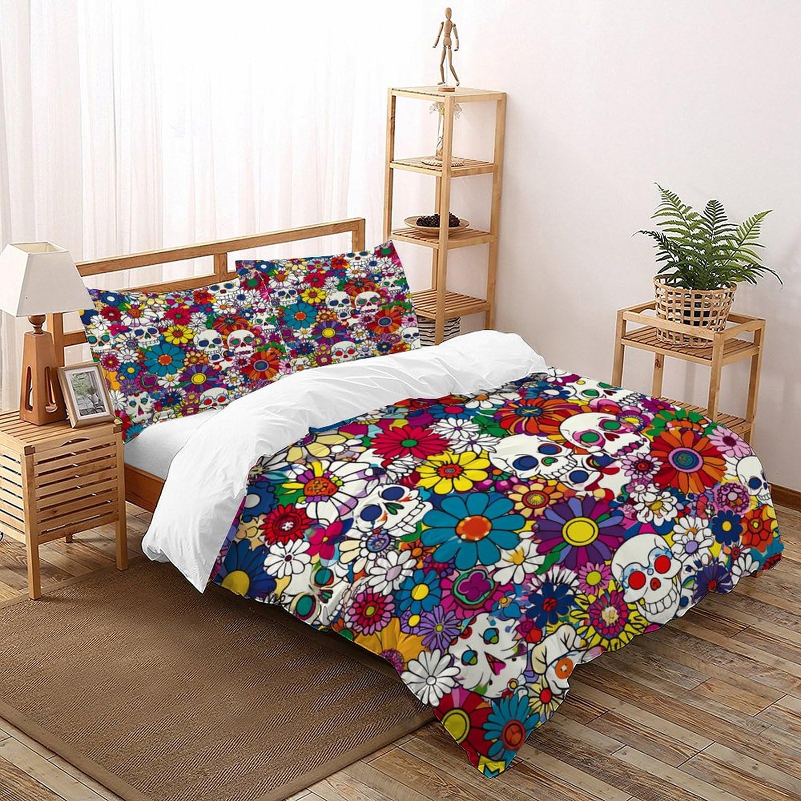 Housse de couette skull gothique 2 personnes 260x220 avec taies d'oreiller