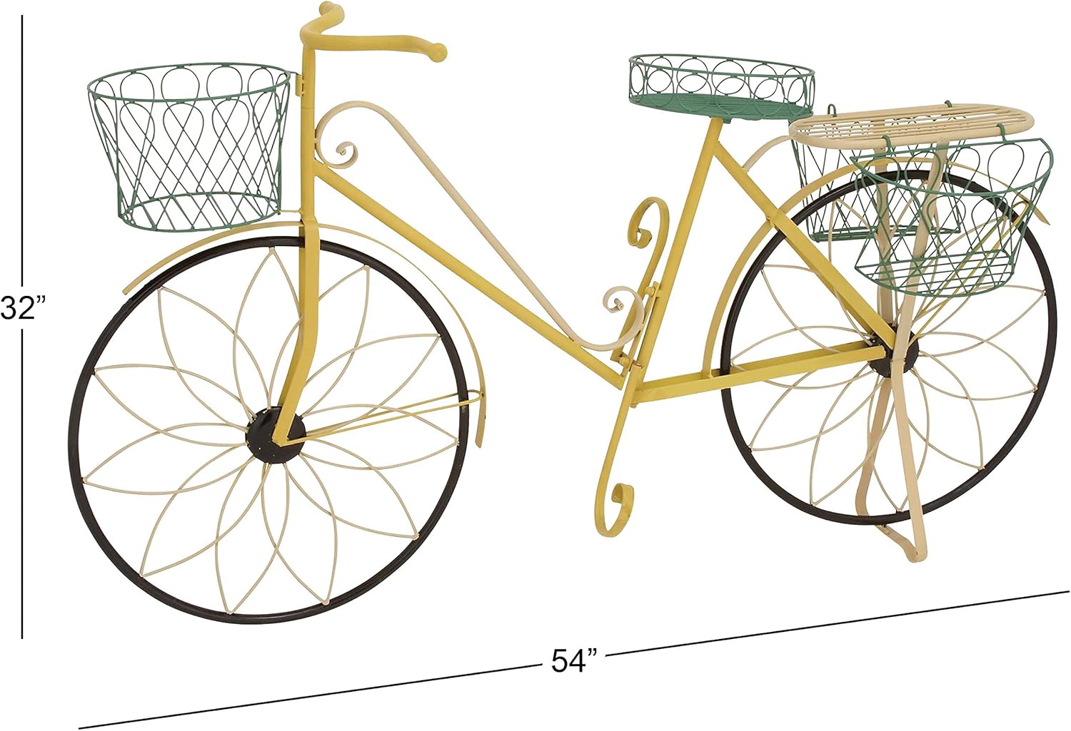 Yellow Iron Bicycle Plant Stand with Baskets and Saddle Bags