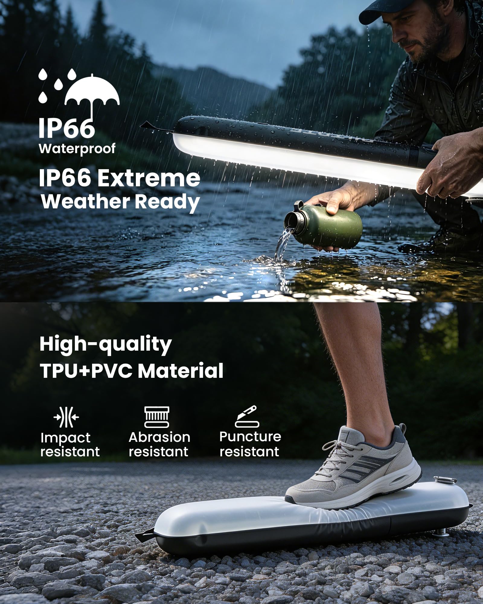 Lanterna solare gonfiabile da campeggio da 61 cm, luce LED magnetica con caricabatterie USB-C 4000 mAh, luce impermeabile IP66 in TPU per tenda per uragani, zaino in spalla e sopravvivenza off-grid