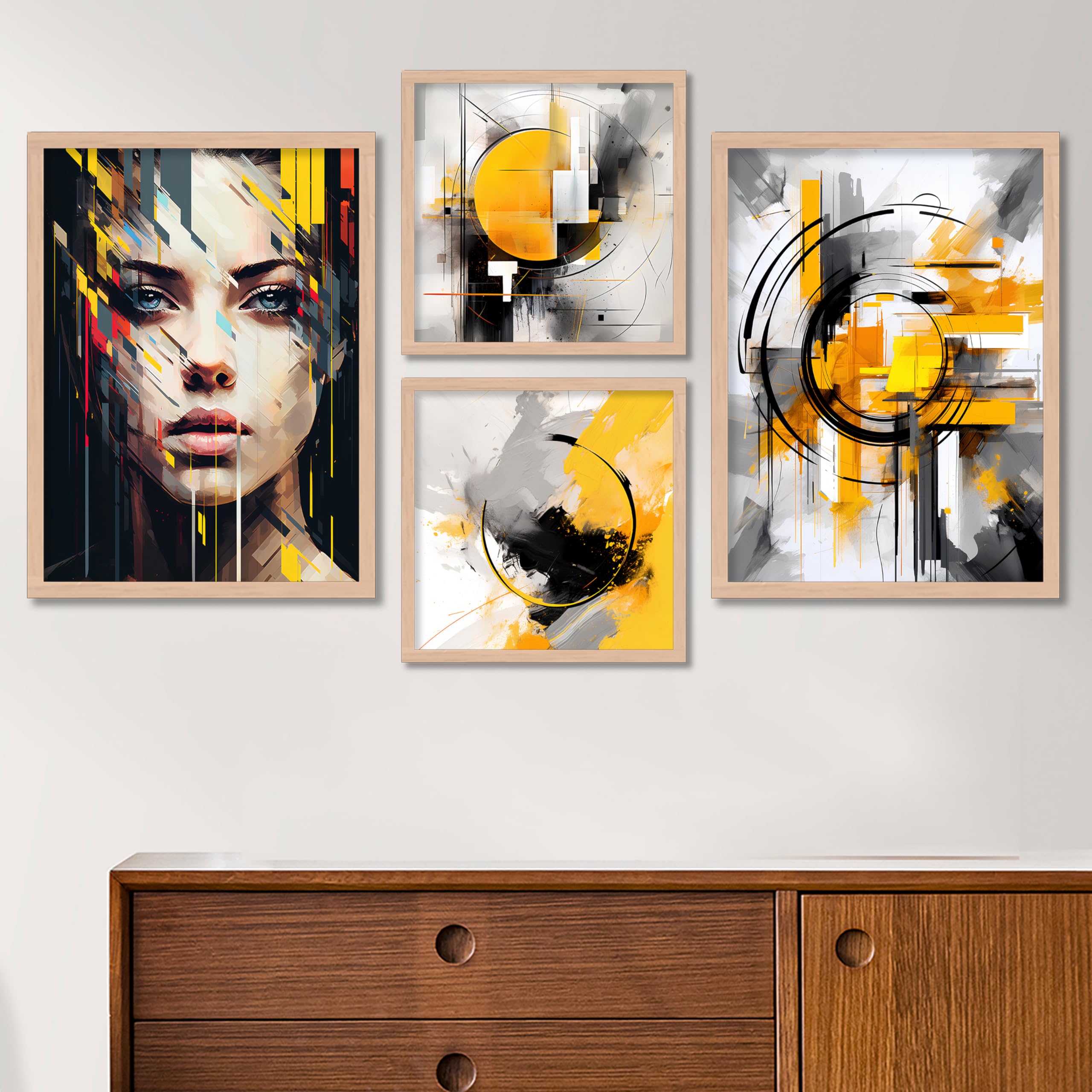 BANGERZ Modern Art Wall Decor Paintings For Living Room, Bedroom, Office - Decorative Framed Aesthetic Wall Posters Paintings For Wall Decoration (Set of 4) (Medium, Artwork 2)